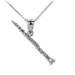 10k White Gold Clarinet Music Pendant Necklace