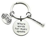 Wooden Clarinet Keychain with Music Note Charm