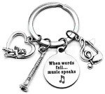 Silver Clarinet Keychain with Music Note Charm