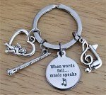Silver Clarinet Keychain with Music Note Charm