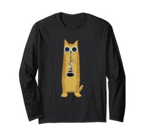 Hipster Cat Clarinet Long Sleeve T-Shirt