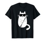 Cool Cat Playing Clarinet Sunglasses T-Shirt