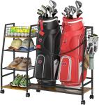 Portable Golf Bag Storage Rack with Wheels