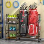 Portable Golf Bag Storage Rack with Wheels
