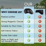 10 Magnetic Leather Golf Club Covers with Embroidery