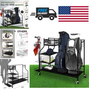 Black Steel Golf Bag and Equipment Storage Rack