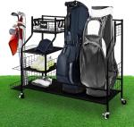 Black Steel Golf Bag and Equipment Storage Rack