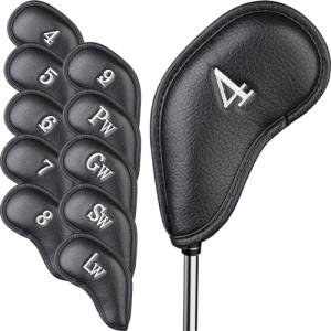Classic Black Leather Iron Headcovers Set of 10