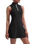 Women's Golf Tennis Dress with Built-In Shorts, Black