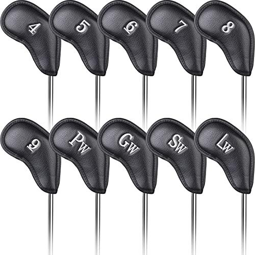 Magnetic Black Leather Iron Headcovers Set of 10