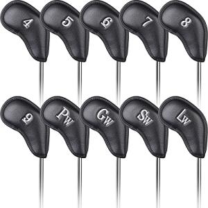 Magnetic Black Leather Iron Headcovers Set of 10