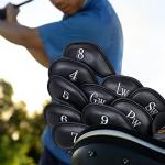 Magnetic Black Leather Iron Headcovers Set of 10