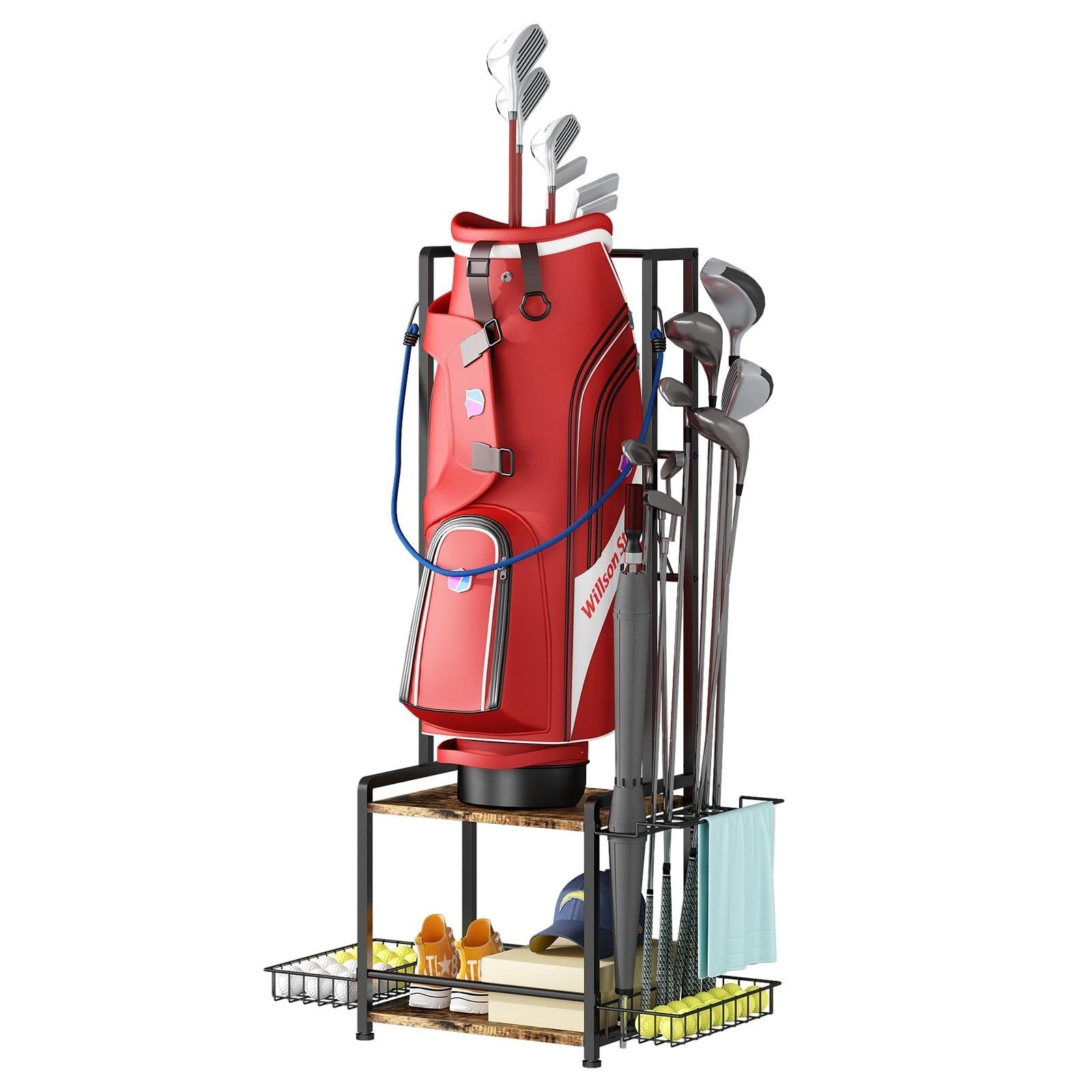 Golf Bag Garage Storage Rack, Organizer for Single Golf Bag and Equipment Acc...