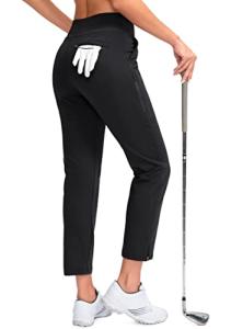 YYV Women's Golf Pants Stretch Work Ankle Pants High Waist Dress Pants with Pockets for Yoga Business Travel Casual(Black Medium)