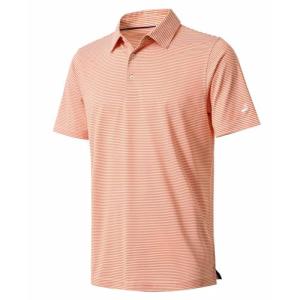 Men's Short Sleeve Golf Polo - Moisture Wicking, Orange Stripes