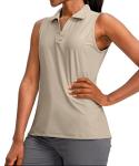 Women's Quick-Dry Sleeveless Golf Polo - Khaki