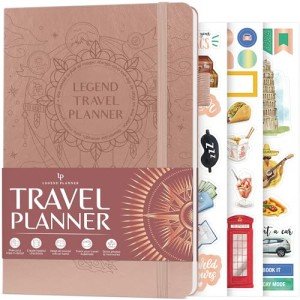Legend Travel Planner – Vacation Itinerary Organizer for Solo Travel & Couples – Travelling Journal for Women & Men – Traveling Log with Expense Tracker & Packing List – Hardcover (Rose Gold)