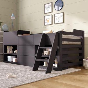 Kids' Mid Sleeper Bunk Bed with Storage - Taupe