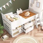 Kids' Wooden Bunk Bed with Storage Drawers