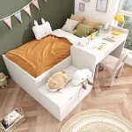 White Mid-Sleeper Bunk Bed with Desk & Storage