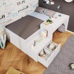 White Mid-Sleeper Bunk Bed with Desk & Storage