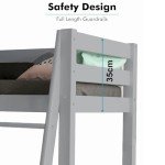 Kids Mid Sleeper Solid Pine Bunk Bed Grey