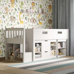 Kids Mid Sleeper Bed with Desk and Storage