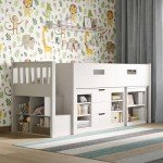 Kids Mid Sleeper Bed with Desk and Storage
