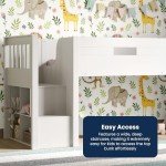 Kids Mid Sleeper Bed with Desk and Storage