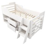 Kids Mid Sleeper Bed with Storage Drawers & Shelf