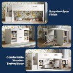 Kids Mid Sleeper Bed with Desk and Storage