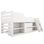 Kids Mid Sleeper Bed with Storage Drawers & Shelf