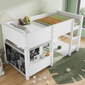 Kids' White Bunk Bed with Shelf and Anti-Graffiti