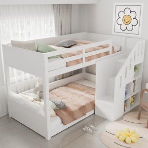 Kids' Bunk Bed with Storage and Stairs - White