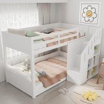 Kids' Bunk Bed with Storage and Stairs - White