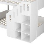 Kids' Bunk Bed with Storage and Stairs - White