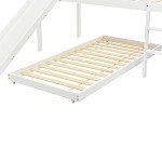 Kids' Bunk Bed with Slide and Adjustable Ladder