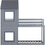 Grey Wooden Bunk Bed with Ladder and Canopy