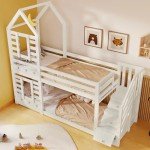 Kids' Solid Pine Bunk Bed with Storage - White