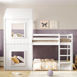 Treehouse Bunk Bed Frame for Kids - White