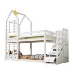 Kids' Solid Pine Bunk Bed with Storage - White