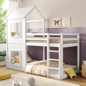 Treehouse Bunk Bed with Canopy and Ladder