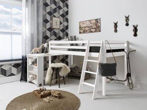 Noa and Nani White Cabin Bunk Bed with Desk