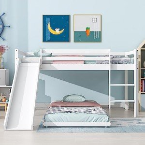 Kids Wooden Bunk Bed With Slide And Stairs