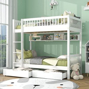 Kids Wooden Bunk Bed with Storage and Ladder