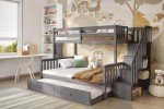 Grey Triple Bunk Bed with Trundle & Stairs