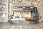 Grey Triple Bunk Bed with Trundle & Stairs