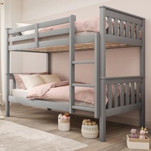Strong Wooden Double Bunk Bed with Storage - Grey