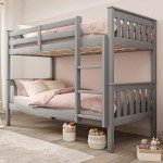 Strong Wooden Double Bunk Bed with Storage - Grey