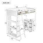 Wooden Kids Bunk Bed with Desk and Shelves